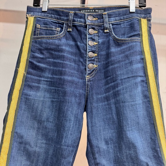 Veronica beard Blue Jeans Yellow gold Stripe Carolyn 10” baby boot size 28 - Picture 2 of 6